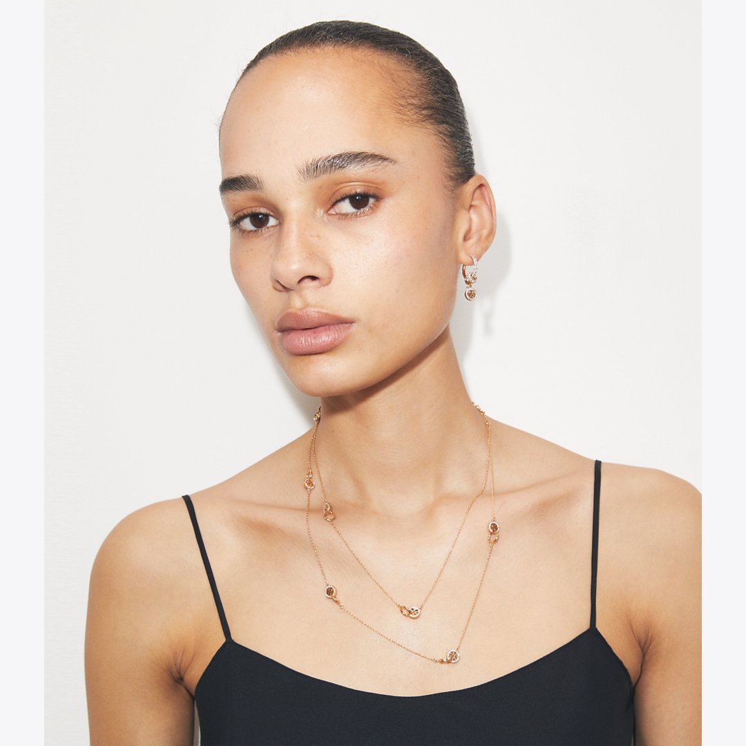 Tory Burch Long Icon Pav Interlocking Necklace Tory Gold / Crystal