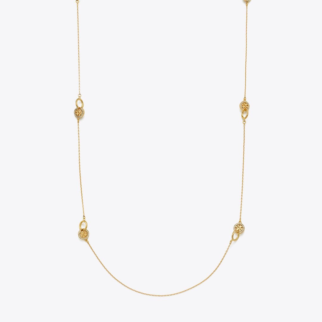 Tory Burch Long Icon Pav Interlocking Necklace Tory Gold / Crystal