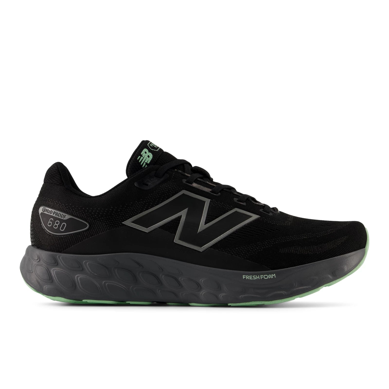 New Balance Fresh Foam 680V8 Waterproof Black With Castlerock And Lab Green Black With Castlerock And Lab Green