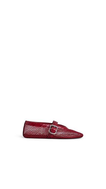 Alaïa Ballet Flats In Fishnet And Crocodile Embossed Calfskin