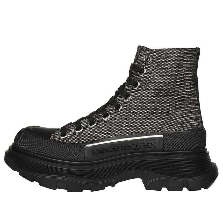 Alexander McQueen Tread Slick Lace Up Boot Black Silver (Women's)