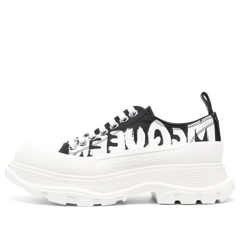 Alexander McQueen Tread Slick Low Lace Up Graffiti Shoes Black White (Women's)