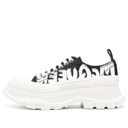 Alexander McQueen Tread Slick Low Lace Up Graffiti Shoes Black White (Women's)