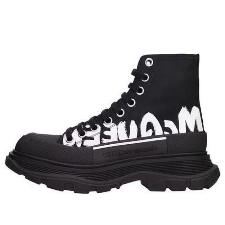 Alexander McQueen Tread Slick Boot Polyfaille Graffiti Black White (Women's)