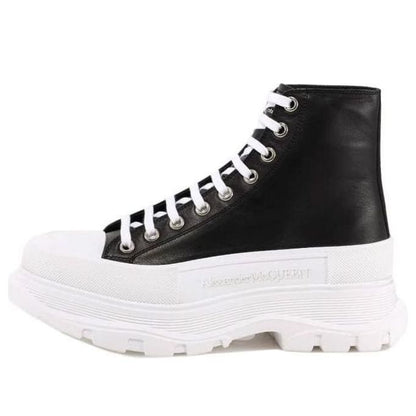 Alexander McQueen Tread Slick High-Top Leather Sneaker Black White