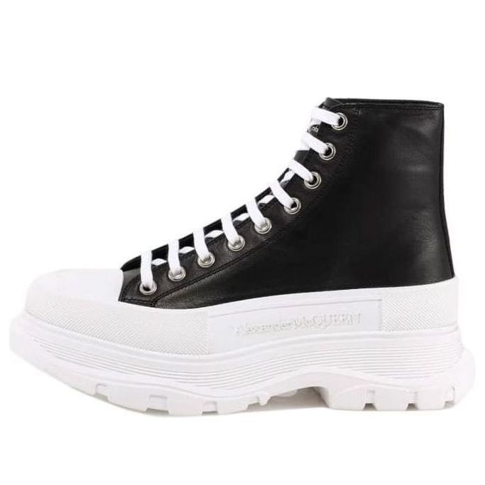 Alexander McQueen Tread Slick High-Top Leather Sneaker Black White