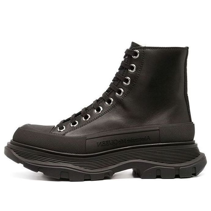 Alexander McQueen Tread Slick Boot Leather Black Black (Women's)