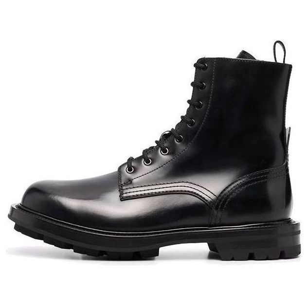 Alexander McQueen Polished Leather Combat Boot Black