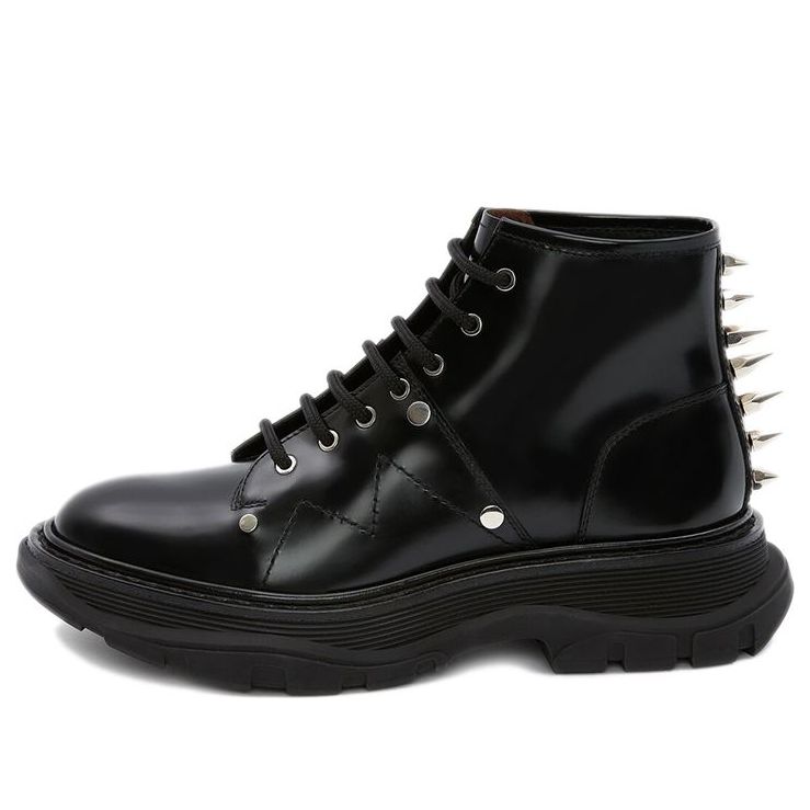 Alexander McQueen Tread Slick Lace Up Boots Black Silver (Women's)