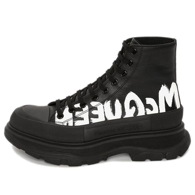 Alexander McQueen Tread Slick Boot Leather Graffiti Black White