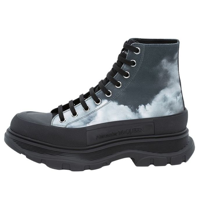 Alexander McQueen Blue Sky Print Tread Slick Boots Black Blue