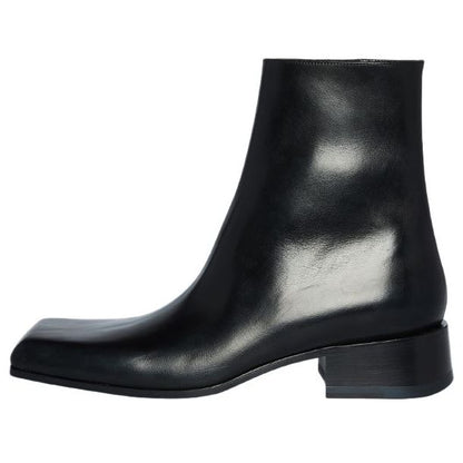 Balenciaga Square Toe Leather Ankle Boot Black