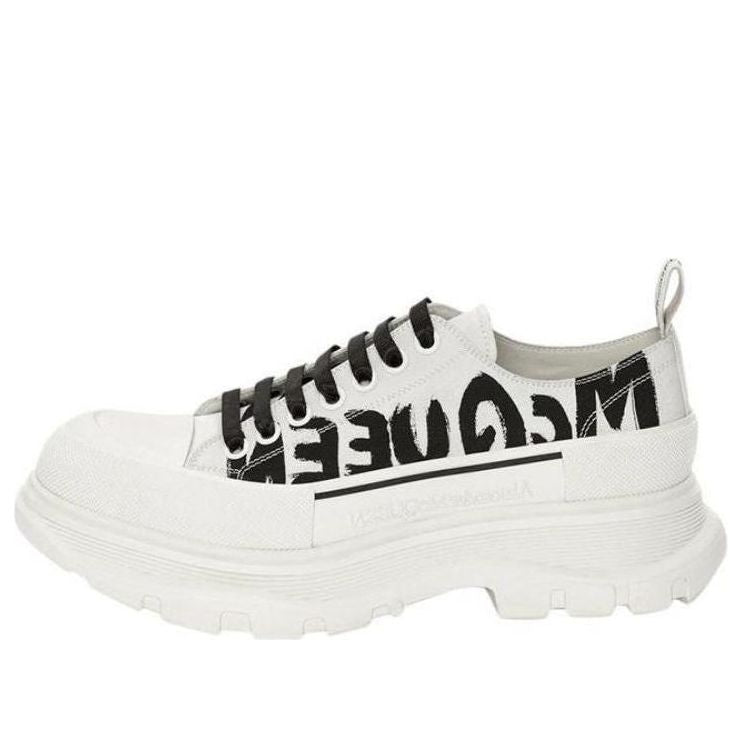 Alexander McQueen Tread Slick Low Lace Up Leather Graffiti White Black White