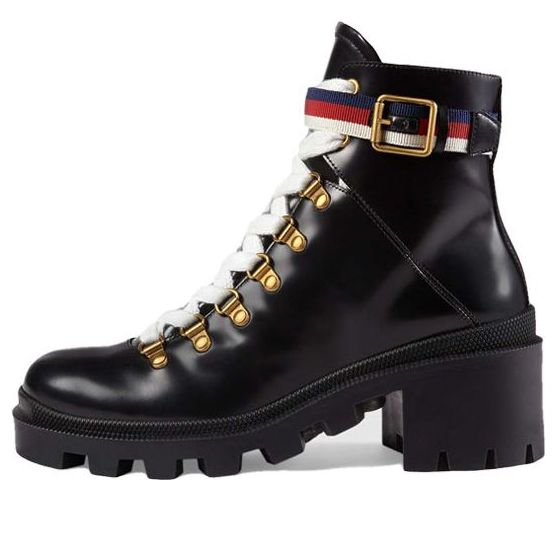 Gucci Sylvie Web 55mm Ankle Boot Black Leather