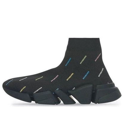 Balenciaga Speed 2.0 AllOver Logo Recycled Knit Black Multicolor