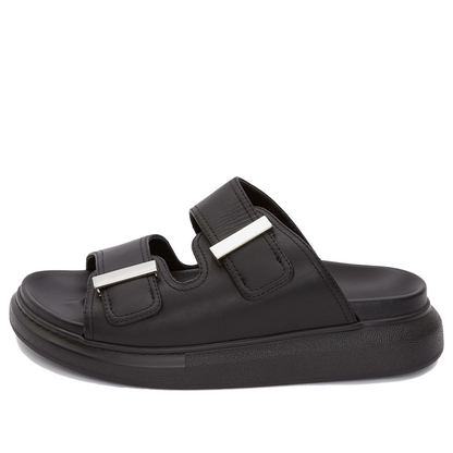 Alexander McQueen Hybrid Buckled Rubber Sandals Black Silver (Women's)