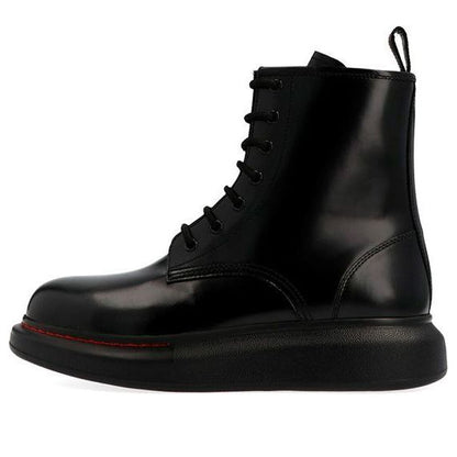 Alexander McQueen Glossed-Leather Platform Ankle Boot Black Red (Women's)