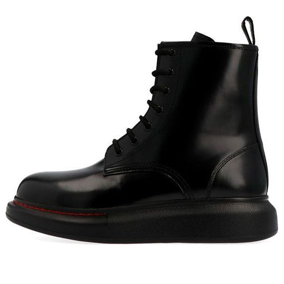 Alexander McQueen Glossed-Leather Platform Ankle Boot Black Red (Women's)