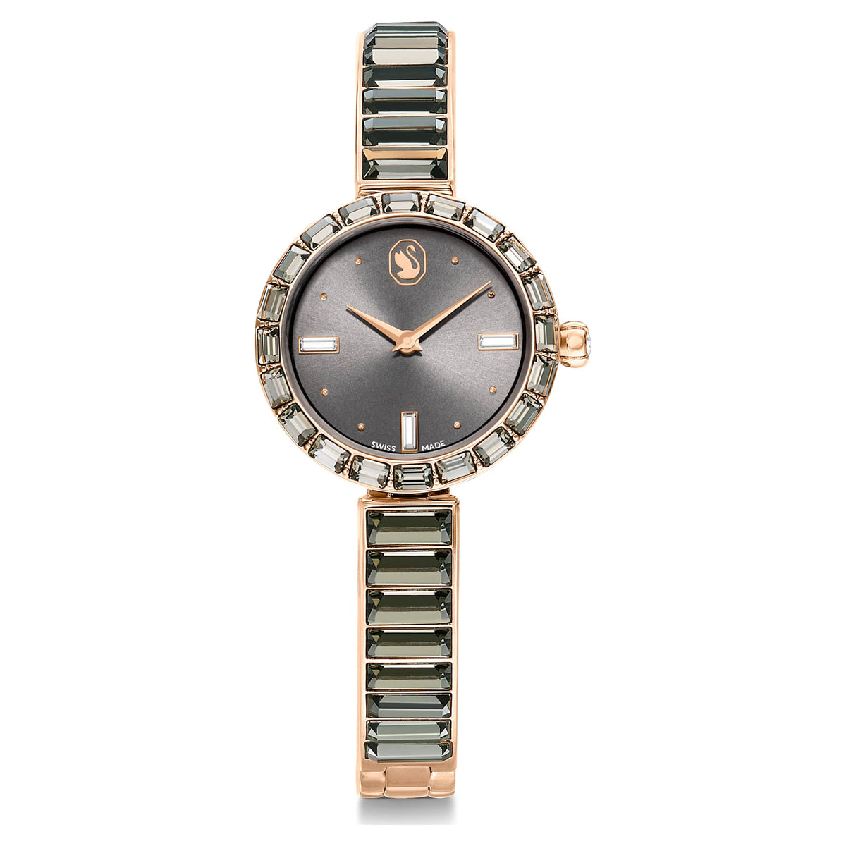 Swarovski Matrix Bangle Watch Swiss Made Crystal Bracelet Gray Rose Gold-Tone Finish SW5679887