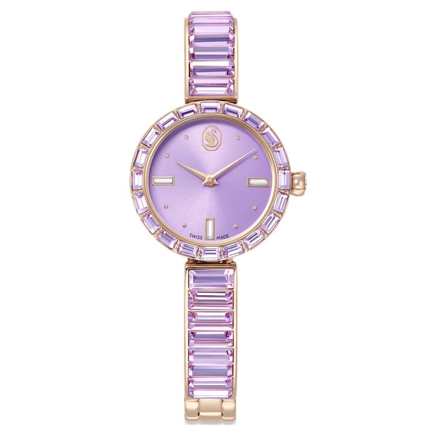 Swarovski Matrix Bangle Watch Swiss Made Crystal Bracelet Purple Champagne Gold-Tone Finish SW5743713