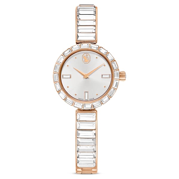 Swarovski Matrix Bangle Watch Swiss Made Crystal Bracelet White Rose Gold-Tone Finish SW5677484
