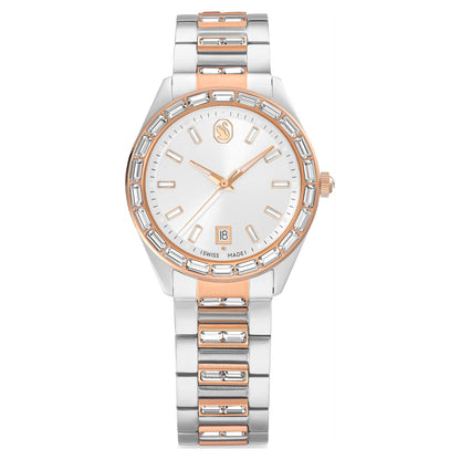 Swarovski Matrix Date Watch Swiss Made Metal Bracelet Rose Gold Tone Mixed Metal Finish SW5734663