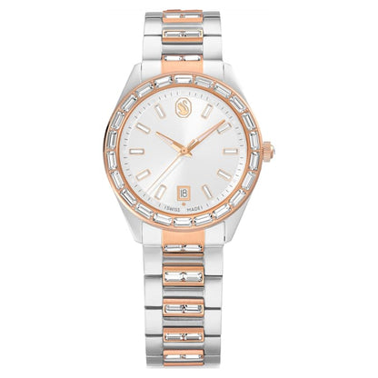 Swarovski Matrix Date Watch Swiss Made Metal Bracelet Rose Gold Tone Mixed Metal Finish SW5734663