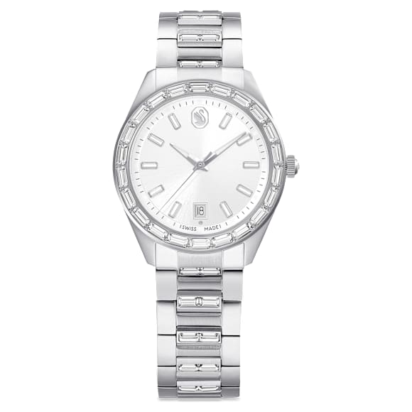 Swarovski Matrix Date Watch Swiss Made Metal Bracelet Silver Tone Stainless Steel SW5734665