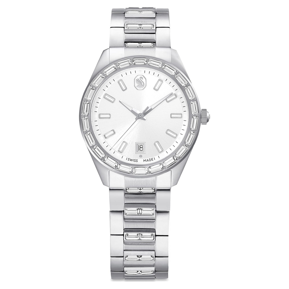 Swarovski Matrix Date Watch Swiss Made Metal Bracelet Silver Tone Stainless Steel SW5734665
