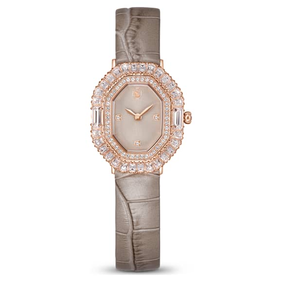 Swarovski Matrix Octagon Watch Leather Strap Beige Rose Gold-Tone Finish SW5755686