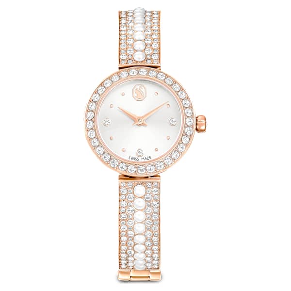 Swarovski Matrix Pearl Bangle Watch Swiss Made Crystal Bracelet White Rose Gold-Tone Finish SW5705406