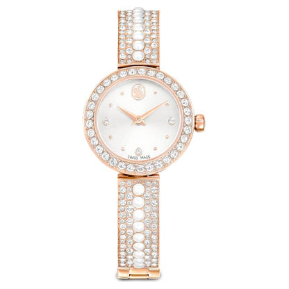 Swarovski Matrix Pearl Bangle Watch Swiss Made Crystal Bracelet White Rose Gold-Tone Finish SW5705406