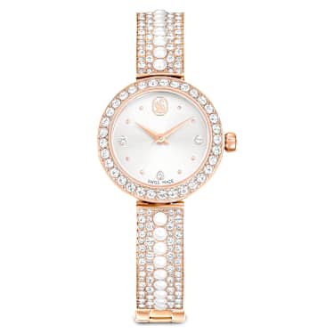 Swarovski Matrix Pearl Bangle Watch Swiss Made Crystal Bracelet White Rose Gold-Tone Finish SW5705406