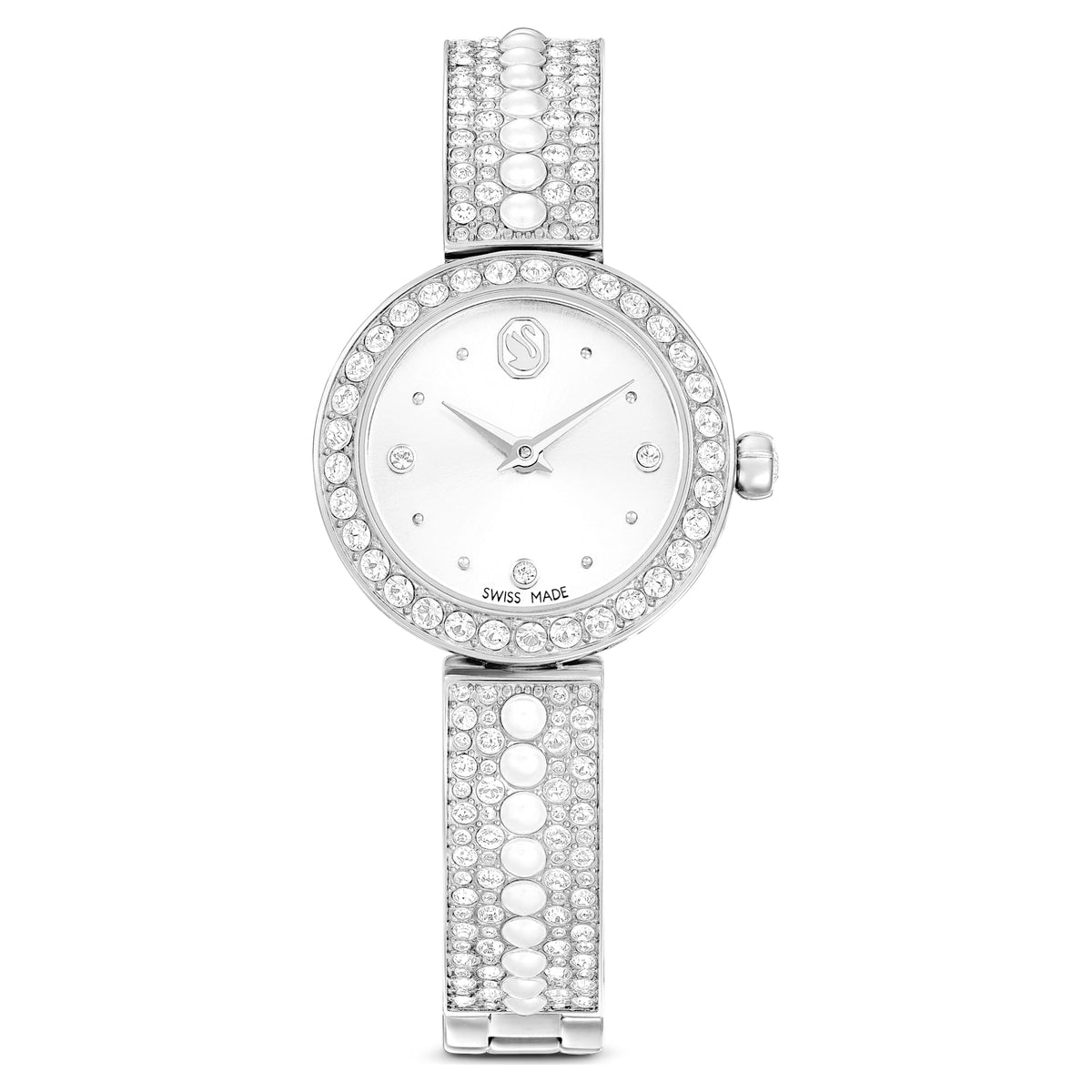 Swarovski Matrix Pearl Bangle Watch Swiss Made Crystal Bracelet White Stainless Steel SW5743680