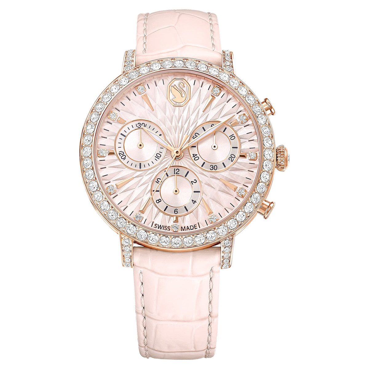 Swarovski Matrix Tennis Chrono Watch Swiss Made Leather Strap Pink Rose Gold-Tone Finish SW5698300