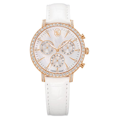 Swarovski Matrix Tennis Chrono Watch Swiss Made Leather Strap Rose Gold Tone Rose Gold-Tone Finish SW5754536