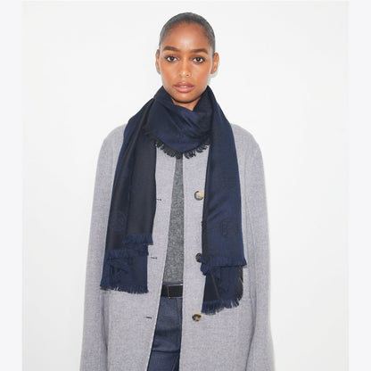 Tory Burch Medallion Logo Oblong Traveler Scarf Black / Navy