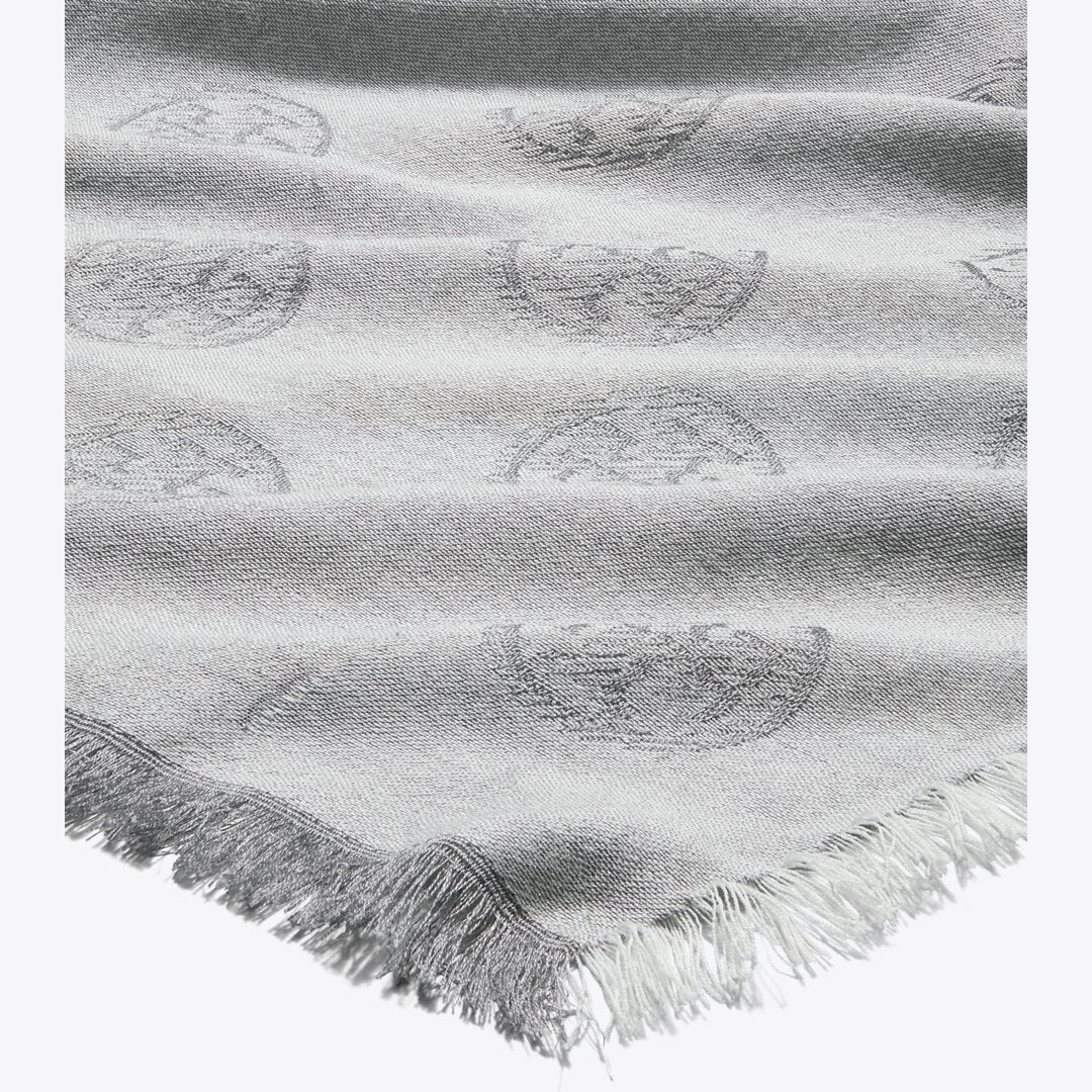 Tory Burch Medallion Logo Oblong Traveler Scarf Gray
