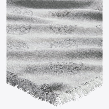 Tory Burch Medallion Logo Oblong Traveler Scarf Gray