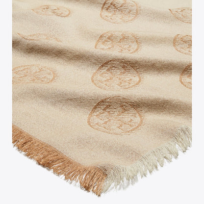 Tory Burch Medallion Logo Oblong Traveler Scarf Camel