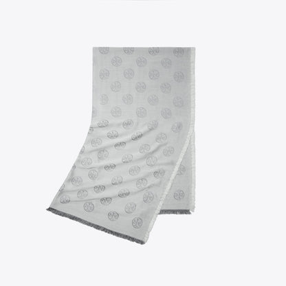 Tory Burch Medallion Logo Oblong Traveler Scarf Gray