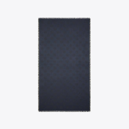 Tory Burch Medallion Logo Oblong Traveler Scarf Black / Navy