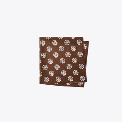 Tory Burch Medallion Logo Silk Square Scarf Deep Walnut