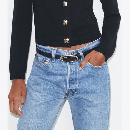 Tory Burch Medium Pierced Buckle Belt Black/Silver