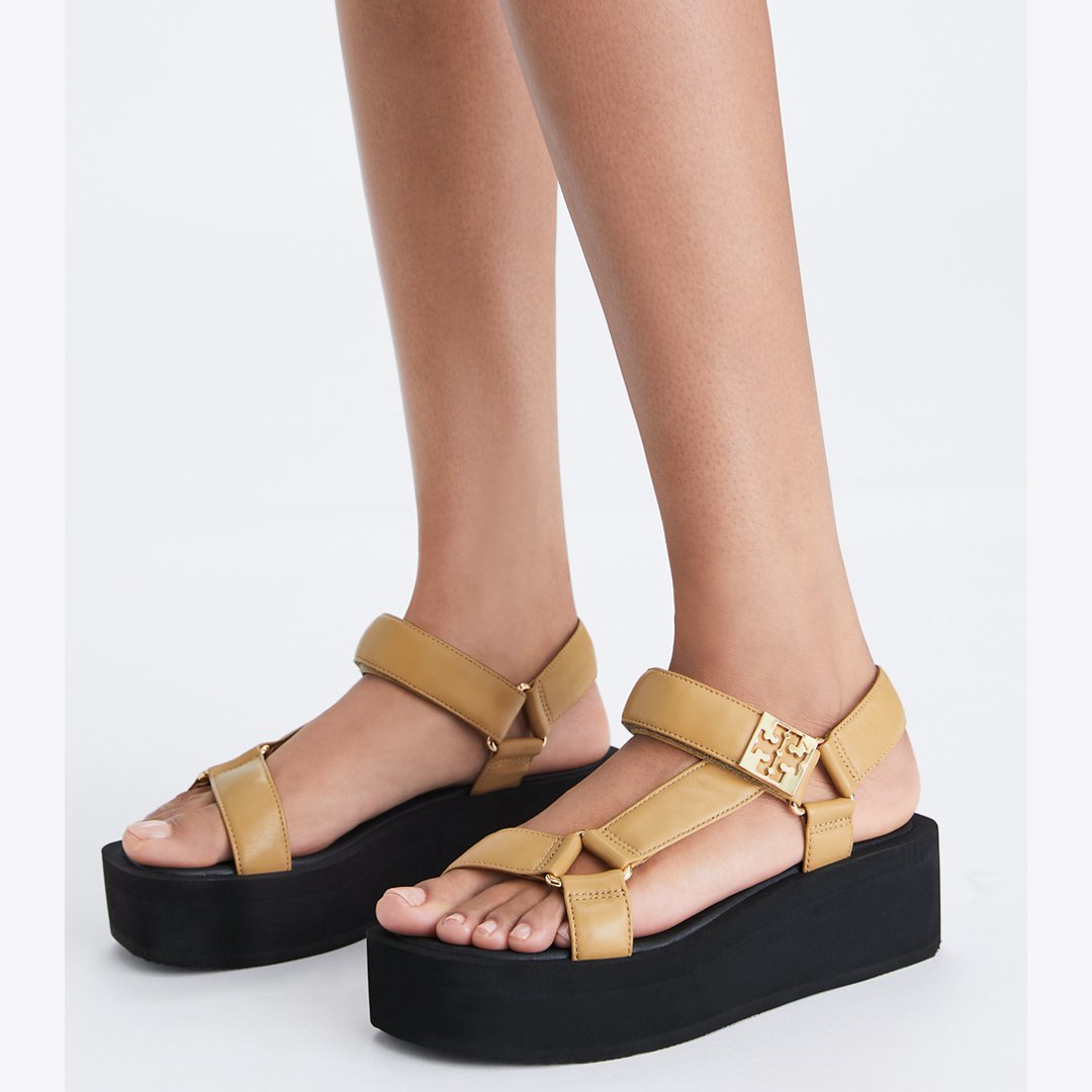 Tory Burch Mellow Platform Sandal GINGER SHORTBREAD / GOLD / PERFECT BLACK