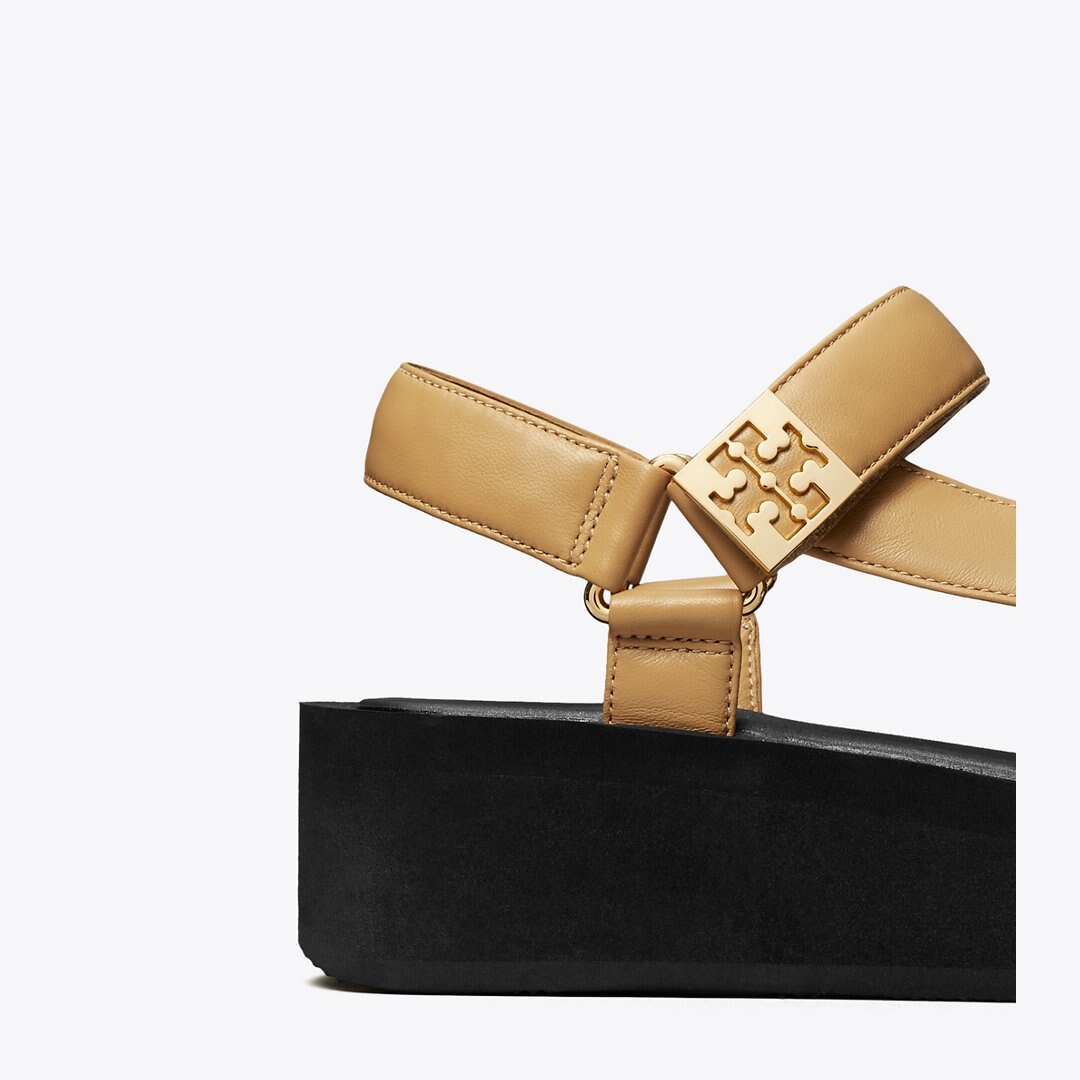 Tory Burch Mellow Platform Sandal GINGER SHORTBREAD / GOLD / PERFECT BLACK