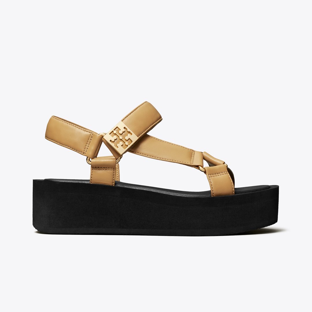 Tory Burch Mellow Platform Sandal GINGER SHORTBREAD / GOLD / PERFECT BLACK