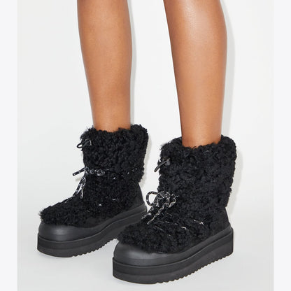 Tory Burch Mellow Shearling Lace-Up Boot PERFECT BLACK / PERFECT BLACK