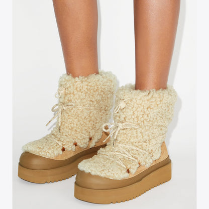 Tory Burch Mellow Shearling Lace-Up Boot BUTTERMILK / LIGHT CHESTNUT