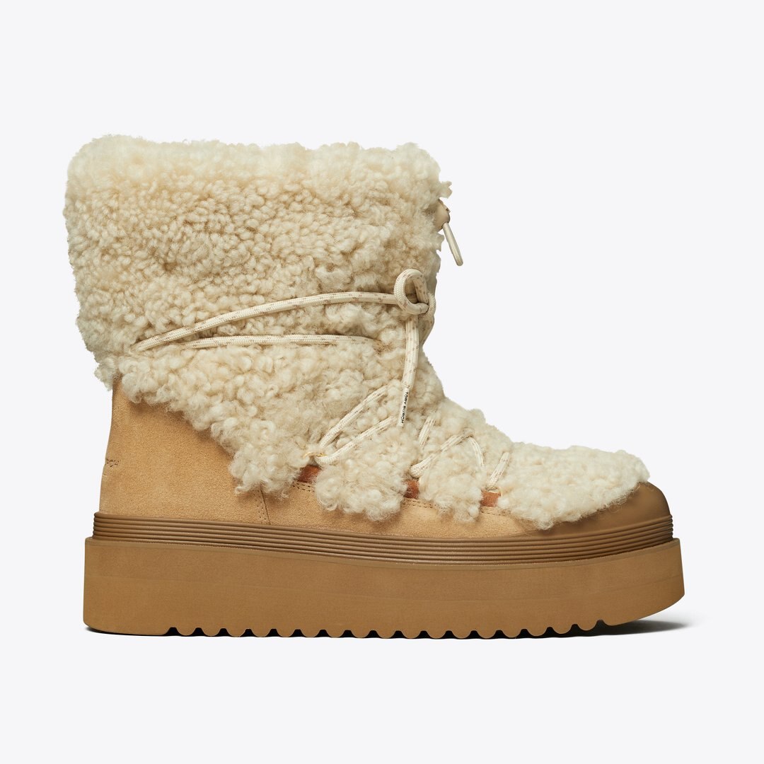 Tory Burch Mellow Shearling Lace-Up Boot BUTTERMILK / LIGHT CHESTNUT